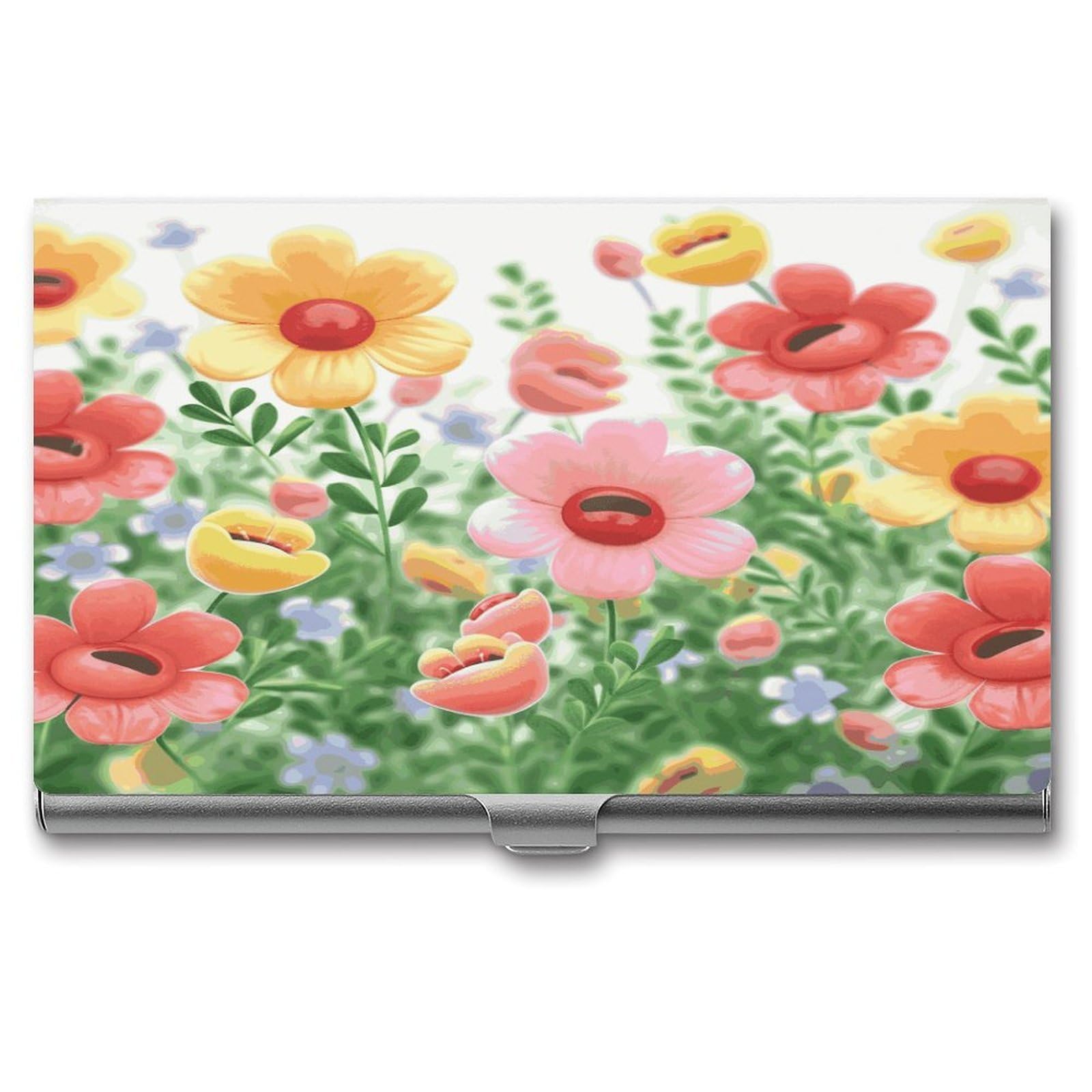 JTREHY Happy Flower Business Card Holder Slim Purse Name Card Holder Portable Metal Business Card Case Wallet Large Capacity Lightweight Business Card Case for Men Women