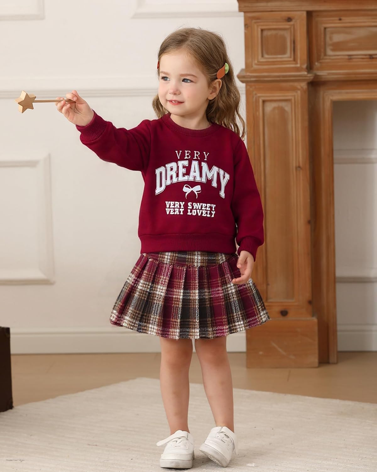 Kucnuzki Baby Girl Clothes Toddler Girl Fall Outfits Kids Winter Cute Long Sleeve T Shirt Top Plaid Mini Skirt Dress Set - Image 2