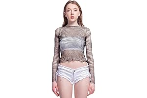 LEMON GIRL Women's Fishnet Shirt Lingerie Long Sleeve Bodycon Shirt Sleepwear