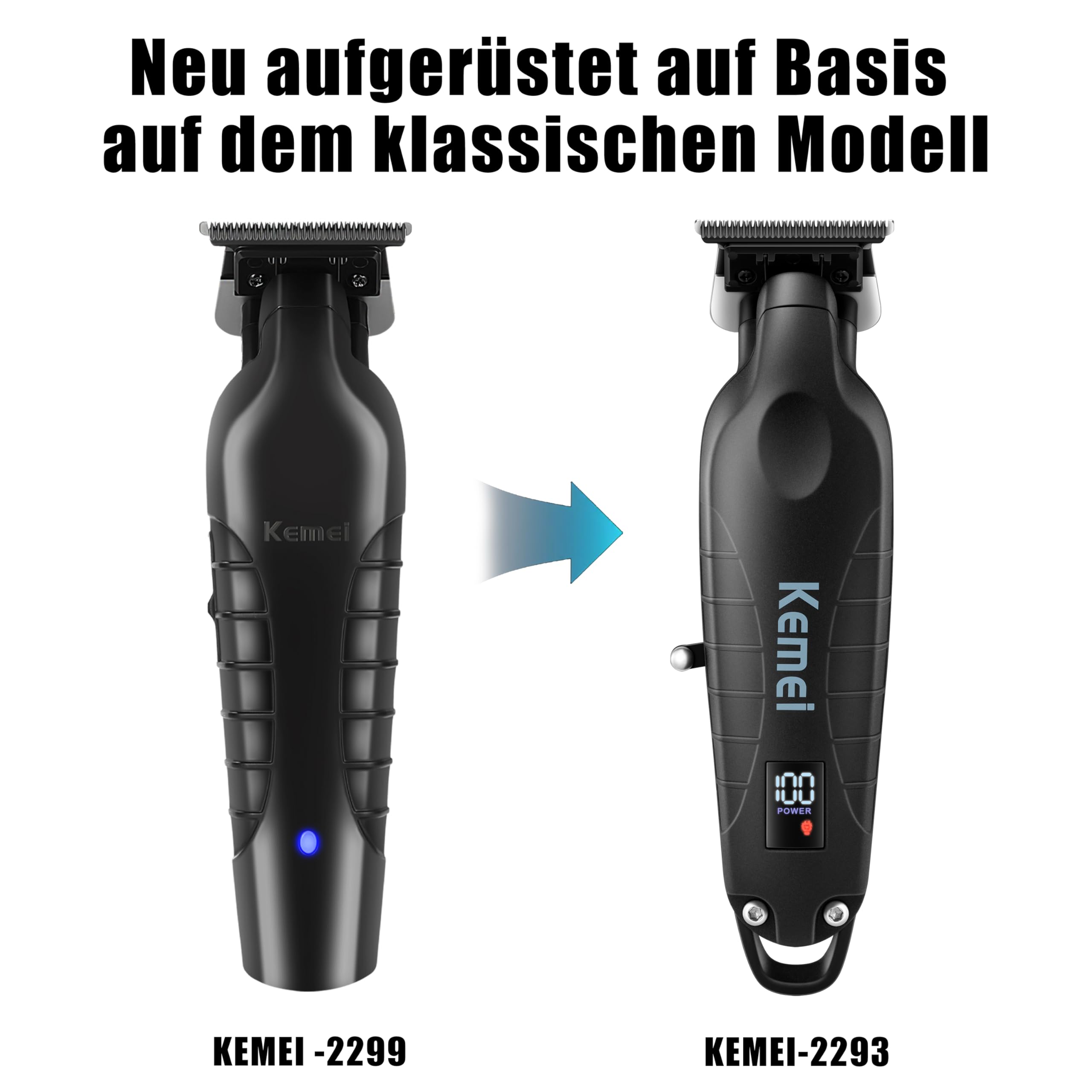 KEMEI 2293 Professioneller Haar-/Bartschneider für Männer, Zero Gapped-Haarschneider für Friseure mit T-Klinge, kabellos, wiederaufladbar, Geschenk für Männer