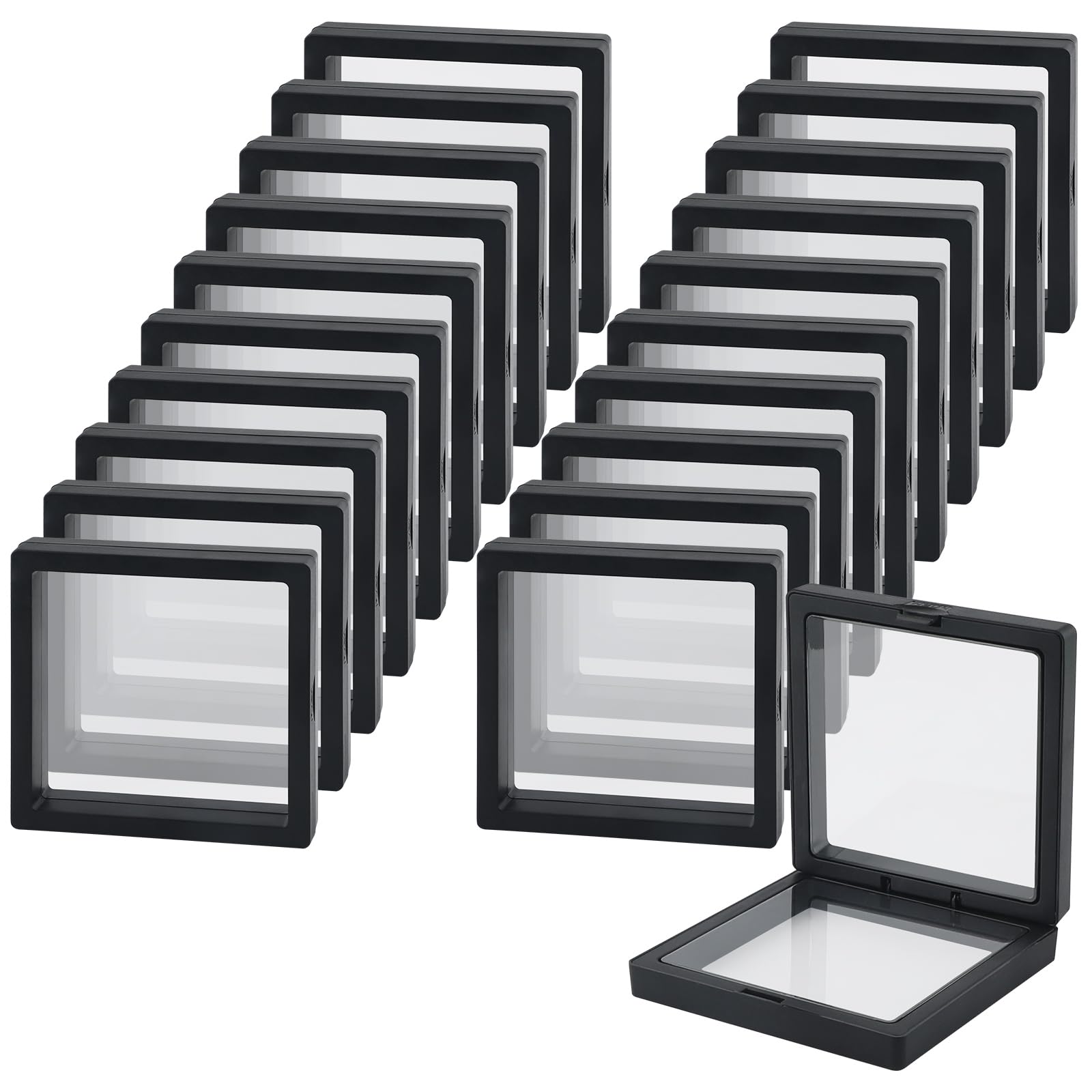 Pływające ramki ekspozycyjne 3D 11 x 11 cm, czarne, pyłoszczelne, przenośne, przezroczyste, z folii PE, pudełko do przechowywania biżuterii, na pierścionki, kolczyki, naszyjniki, medaliony, znaczki