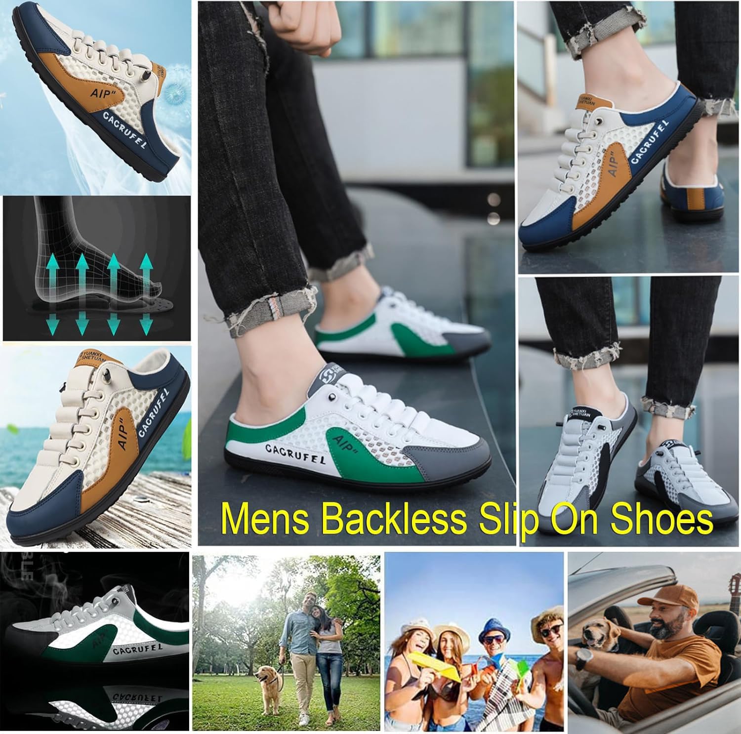 Baskets dos nu à enfiler pour homme - Baskets dos nu à enfiler - Pantoufles en maille respirante - Confortables et décontractées