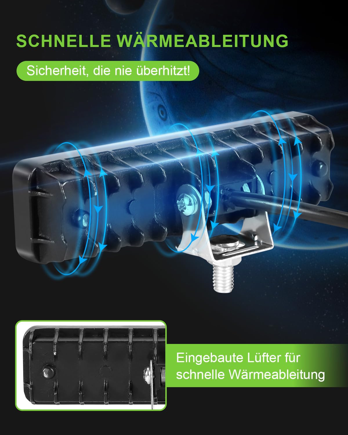 Zestaw 2 reflektorów roboczych LED 14,5 cm, 12 V 24 V | Reflektor cofania, IP65, uchwyt ze stali nierdzewnej M8, do traktorów, koparek i offroad, 3200 lm