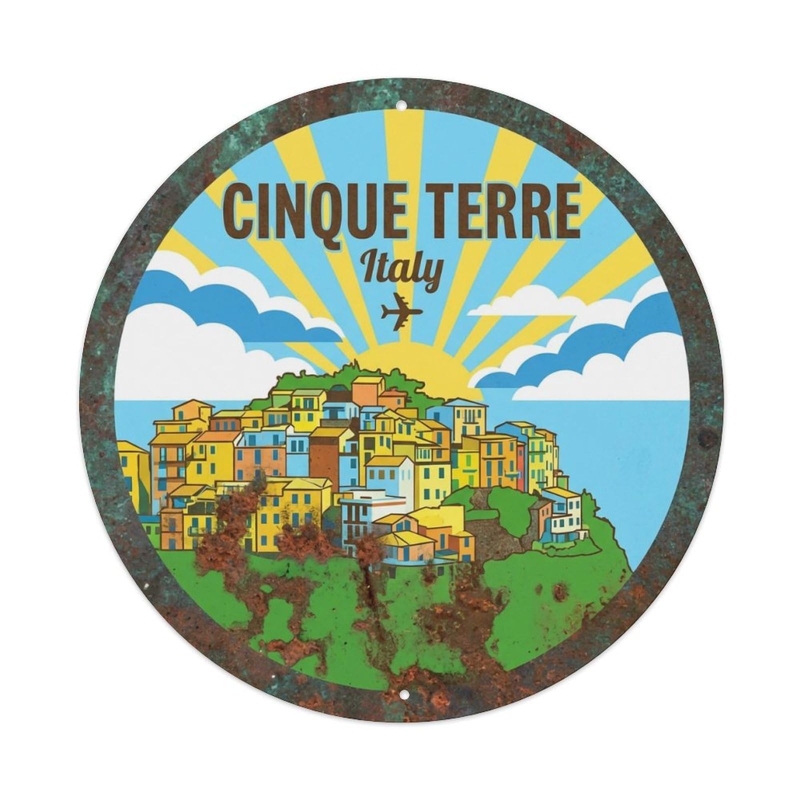 Vintage Travel Cinque Terre Italy Landmark Metal Tin Sign