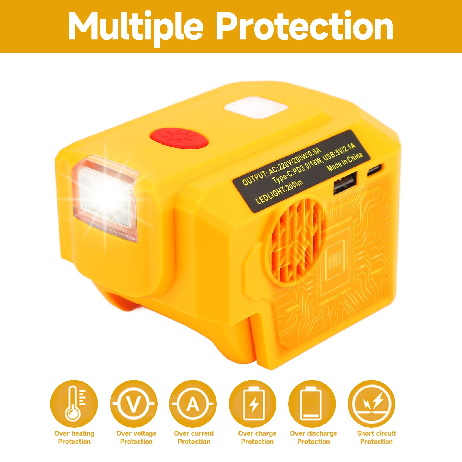 Convertitore Inverter di Alimentazione Portatile Ad Alta Efficienza con PD3.0 e Interfaccia di Tipo C 200 W (220V)