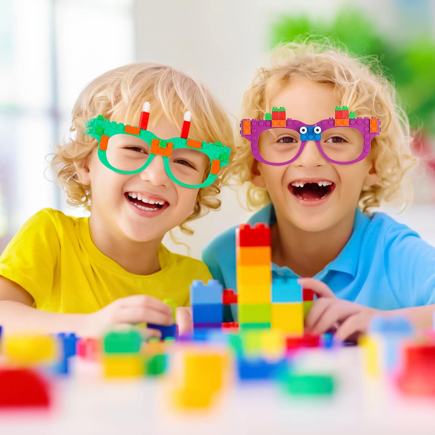 Hooqict 9 Pcs DIY Building Bricks Glasses Building Blocks Games for Kids Creative Building Block Birthday Party Favors, Carnival Party Games Supplies