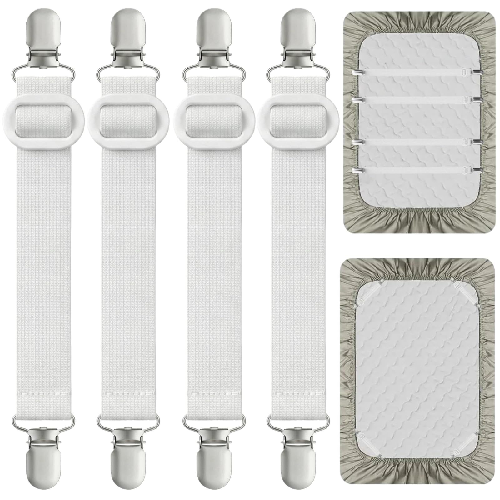 Tideno 4 Stück Bettlaken klammern, (35–130cm) Elastische Betttuchspanner mit Metallclips,Spannbettlaken Halter,Lakenspanner,Spanngurte für Sofa Matratze