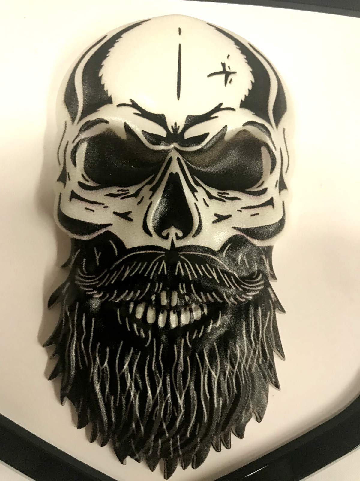 BooBo DR-145+120PSK-W Custom Set Beard Skull Tough Front Grille Rear TAILGATE NAMPLATE BADGE EMBLEM FIT FOR RAM 1500, 2500 AND 3500 2009-2018 (SET)