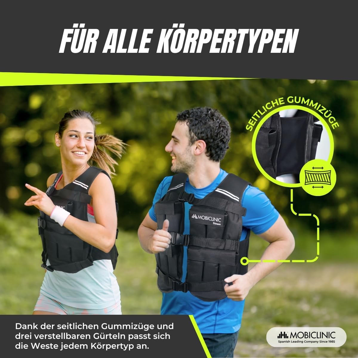 Mobiclinic®, Gewichtsweste, 10/20kg, Weighted vest, Verstellbar, Langlebig, 600D-Oxford-Gewebe, Inklusive Gewichte, Reflektierende Streifen, Gewichtsweste für körperliches Training, Iron