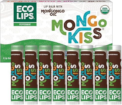 Mongo Kiss - Juego de 8 bálsamos labiales orgánicos USDA (0.15 onzas cada uno) con aceite Mongongo y manteca de cacao para hidratar los labios