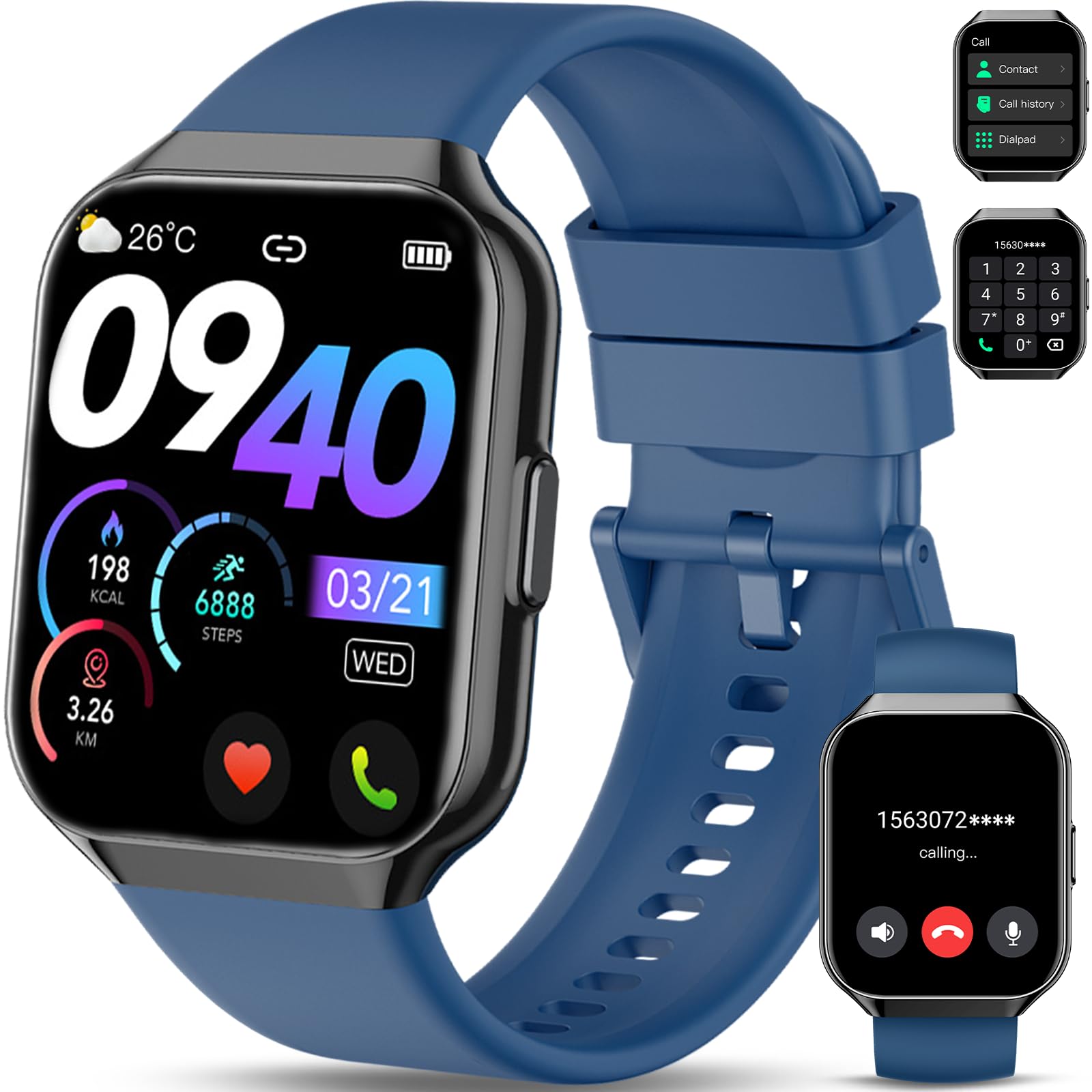 Smartwatch Uomo Donna, 1.96" Orologio Smartwatch con Effettua o Risposta Chiamate, 110+ Sportive Smart Watch con Contapassi/Sonno/Cardiofrequenzimetro, Impermeabil IP68 Fitness Tracker per Android/iOS
