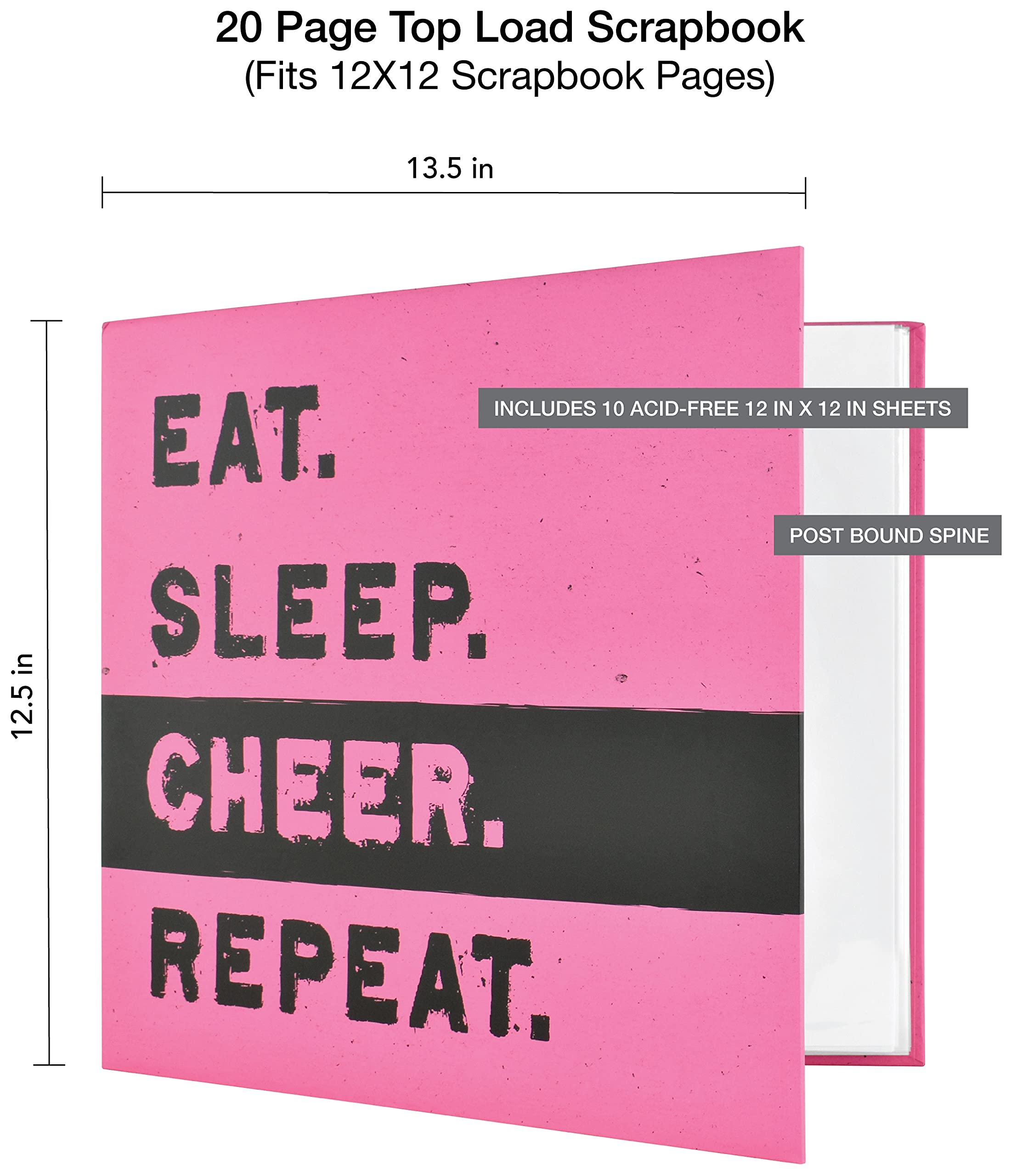 MCS MBI 13.5x12.5 Inch Cheer Sports Scrapbook Album with 12x12 Inch Pages, Pink, Paper, Large - Image 2
