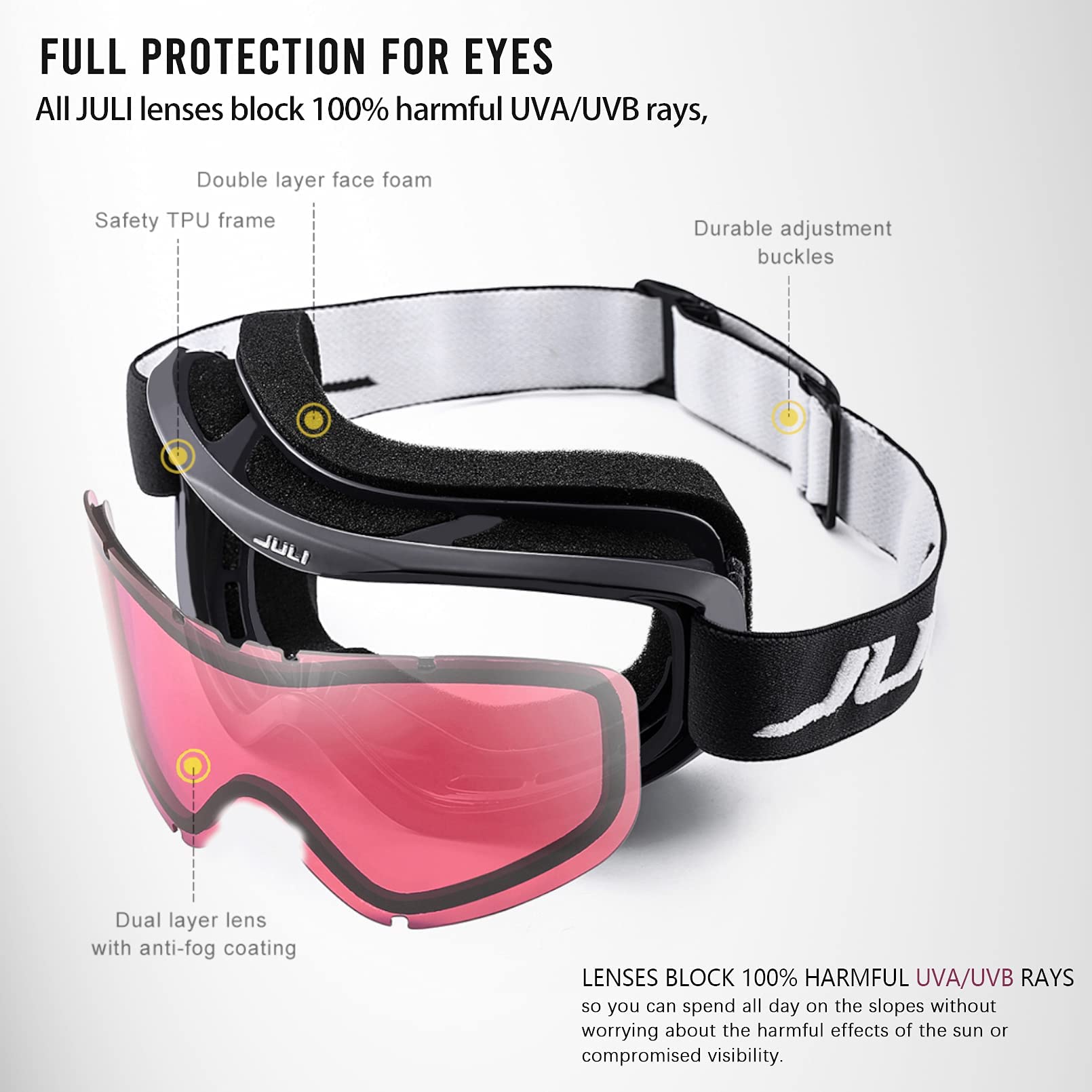 Juli 4302 Lunettes de ski, de planche à neige pour enfants de 3 à 8 ans