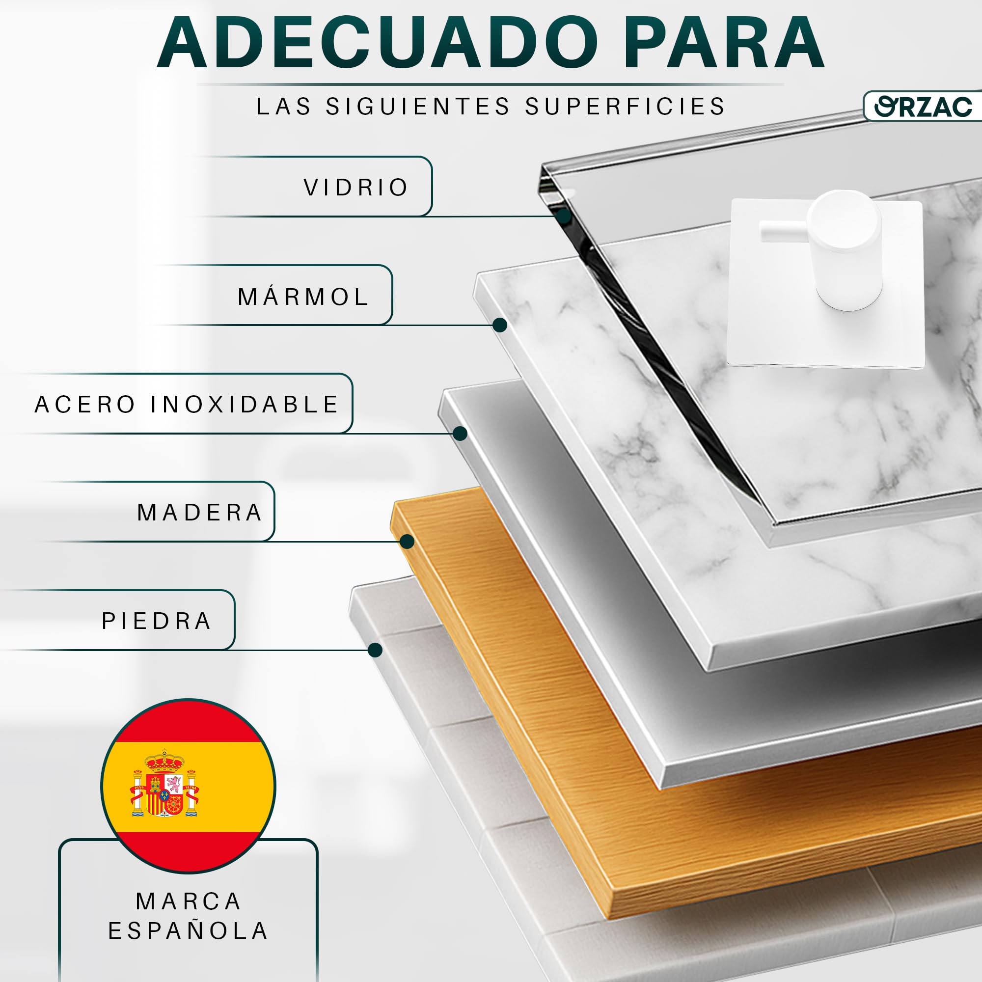 Ganchos Adhesivos para Pared Sin Taladro, Pack 6, Resistentes para Baño y Cocina, Blanco