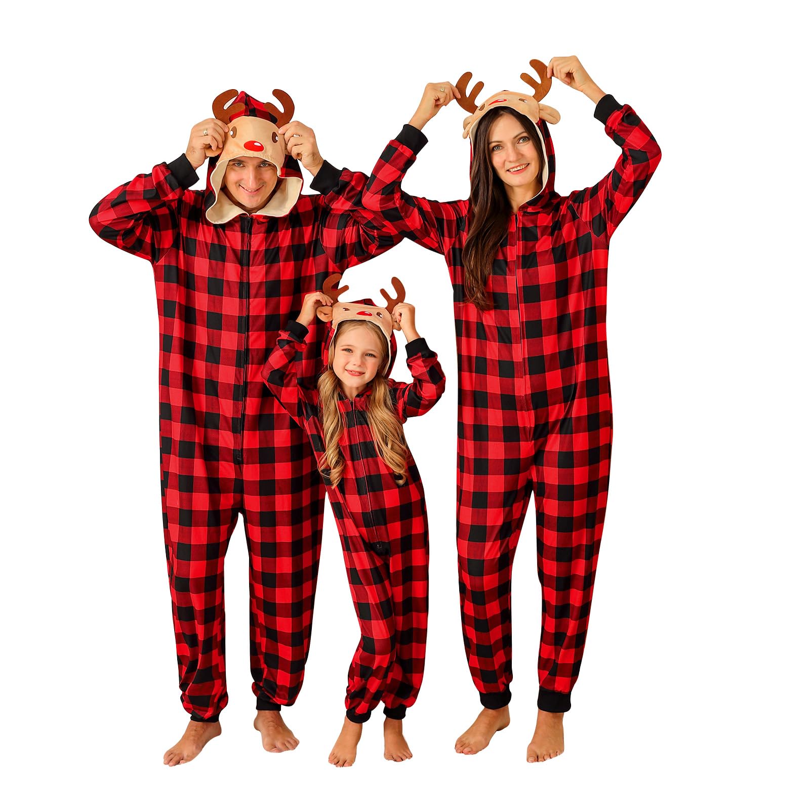 Weixinbuy Christmas Pajamas for Family Matching Family Christmas Pjs Sets for Adult Kid Holiday Xmas Pajamas Hooded Sleepwear