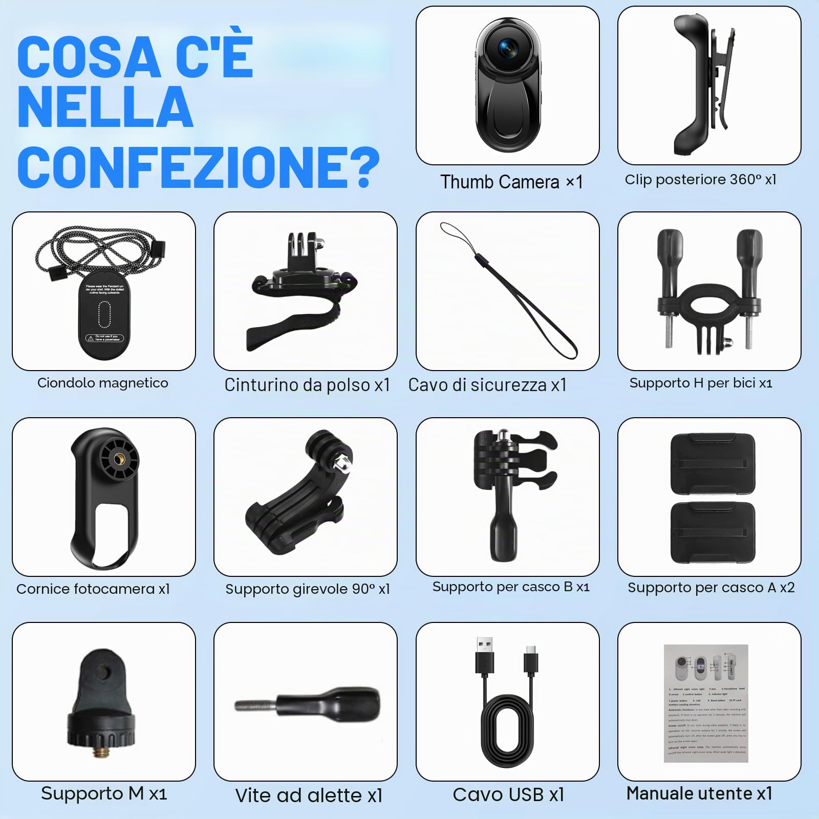 Mini Action Cam 1080P HD, Pocket Body Cam Compatta con Grandangolo 120° | Clip Girevole a 360° Clip Magnetica, Vlog Bodycam , Multifunzione Fotocamera POV per Casco Moto, Viaggi, Ciclismo, Sport Nero