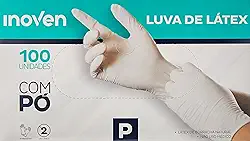 Luva Látex Natural Descartável Com Pó Inoven Tamanho P - Cartucho com 100 Unidades