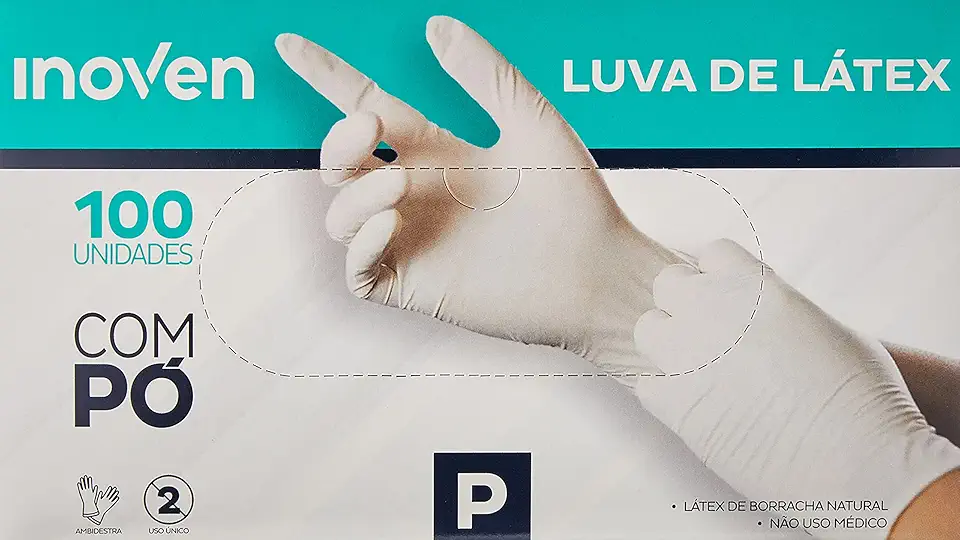 Luva Látex Natural Descartável Com Pó Inoven Tamanho P - Cartucho com 100 Unidades