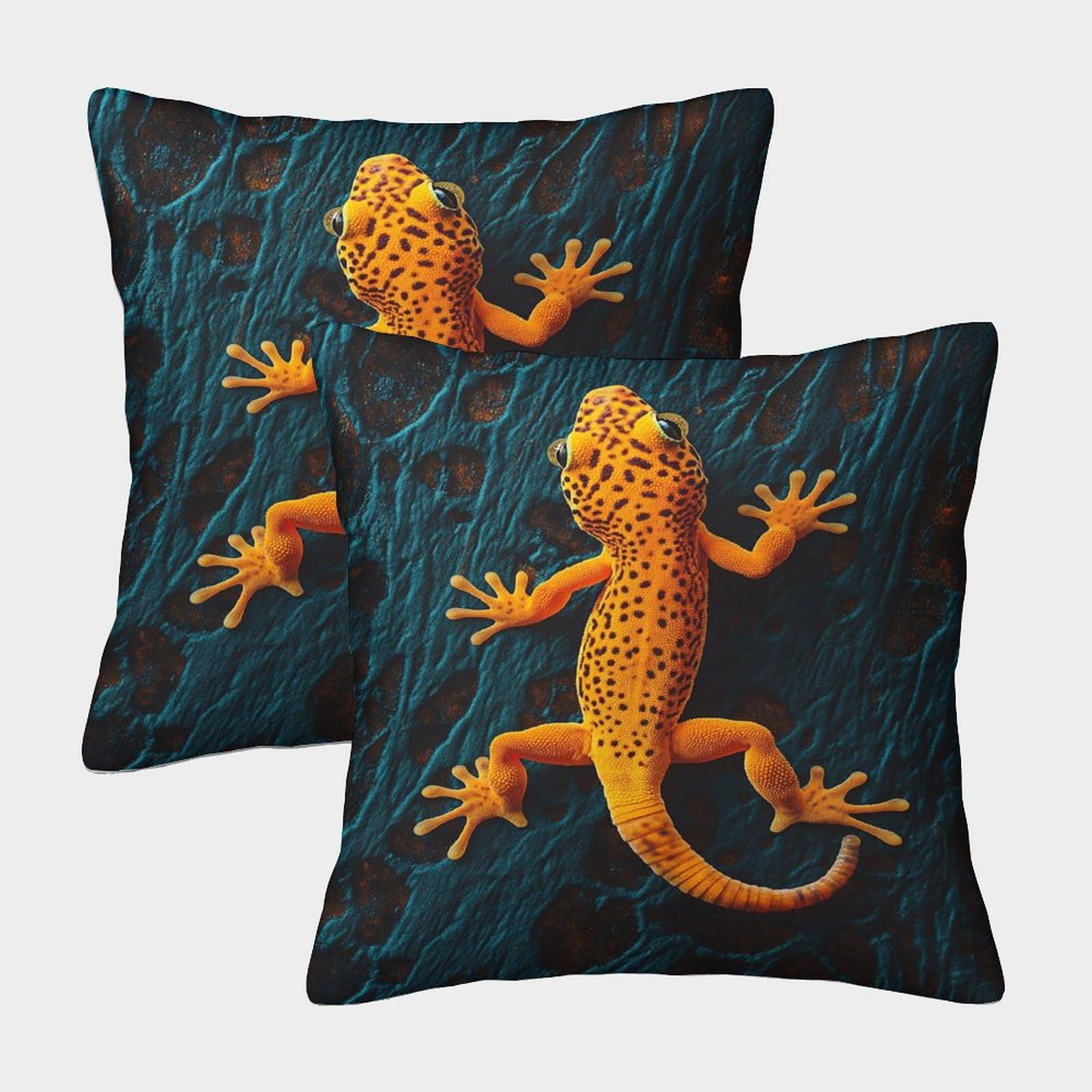 kaiyun 2 Pack 3D Golden Gecko Cushion 3D Close-up Soft Touch Pillowcase,sofa Chair Home Furnishings 45x45cm