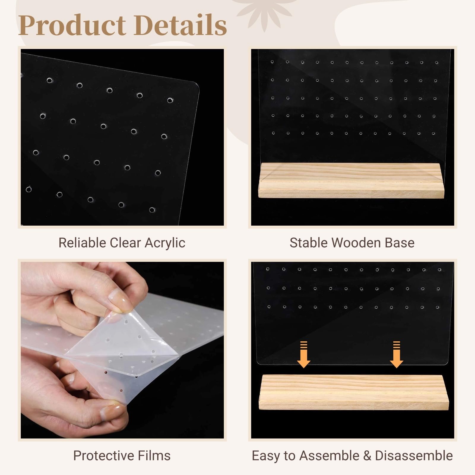 BOSREROY 4 Stk. Acryl-Emaille-Pin-Displayständer mit Holzsockel, 120 Löchern, Desktop-Pinhalter, Acryl-Ohrringständer, klarer Tisch-Organizer für Auszeichnungen, Abzeichen und Sammlerstücke