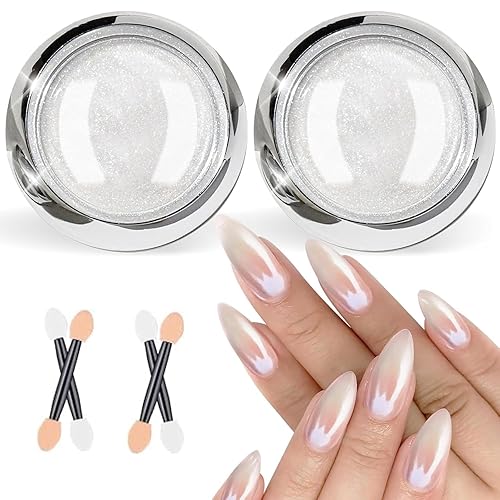 Polvo de uñas cromado y perla blanca transparente Aurora Chrome Nai l Powde r para arte de uñas