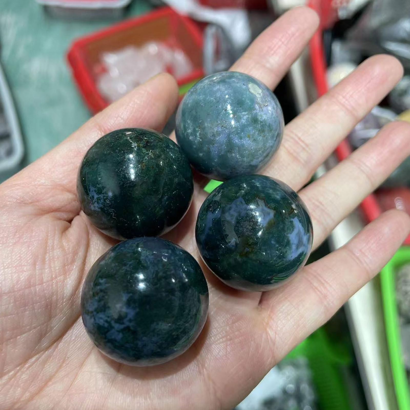 Natura Moss Agat Kryształowa Kula 7 Kul Kulki dekoracyjne 30 mm/1,2 cala do Reiki, uzdrawiania energetycznego, medytacji, kamieni palmowych, kamieni dotykowych