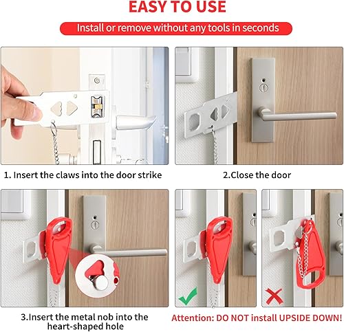 Miniatura 5 de Royuniq - Cerradura de puerta portátil para evitar la entrada no autorizada, bloqueo adicional para privacidad y seguridad adicionales en el hogar,