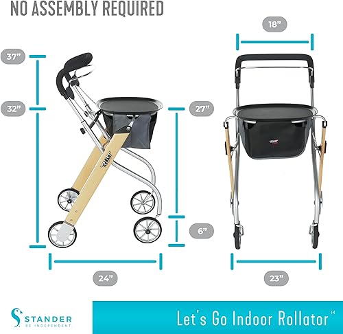 Vista 6 de Stander Let's Go - Andador para interiores, ligero estilo europeo de cuatro ruedas con bandeja, ayuda de movilidad plegable para personas mayores