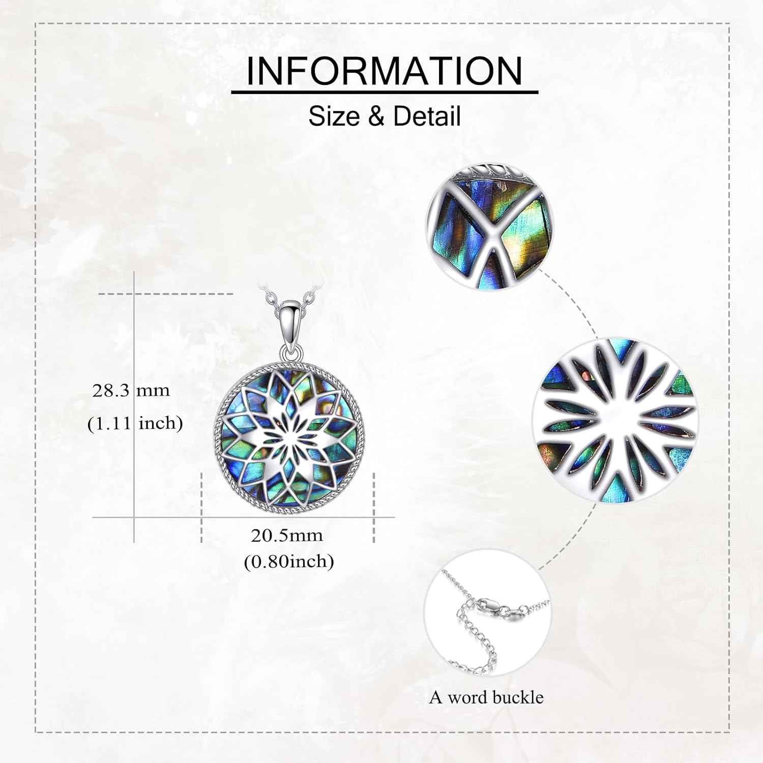 Flower of Life Necklace 925 Sterling Silver Abalone Shell Pendant Jewelry for Women Men - Image 3