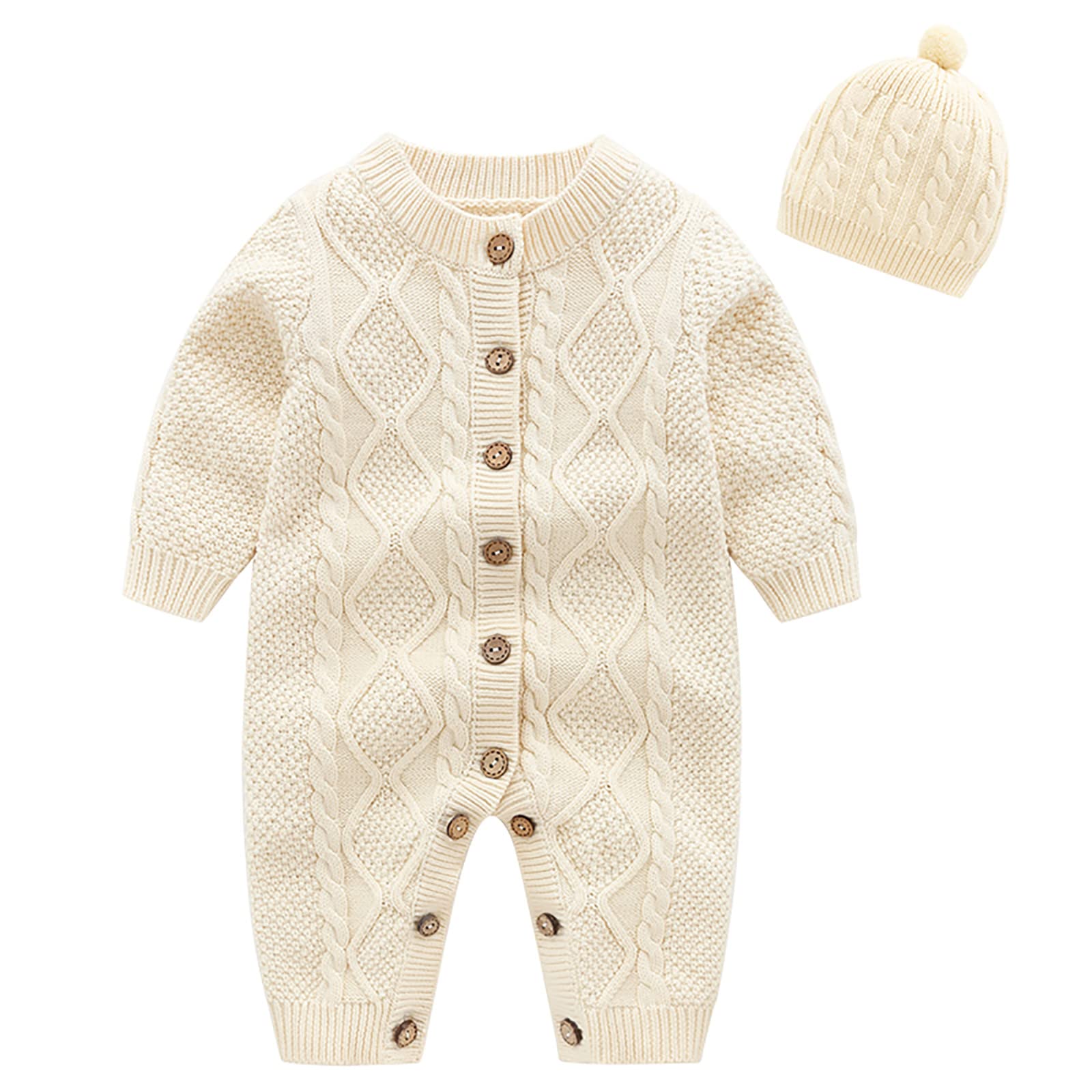 Conjunto de Suéter de Punto para Bebé Recién Nacido, de Algodón de Manga Larga con Gorro Cálido de Invierno para Niños