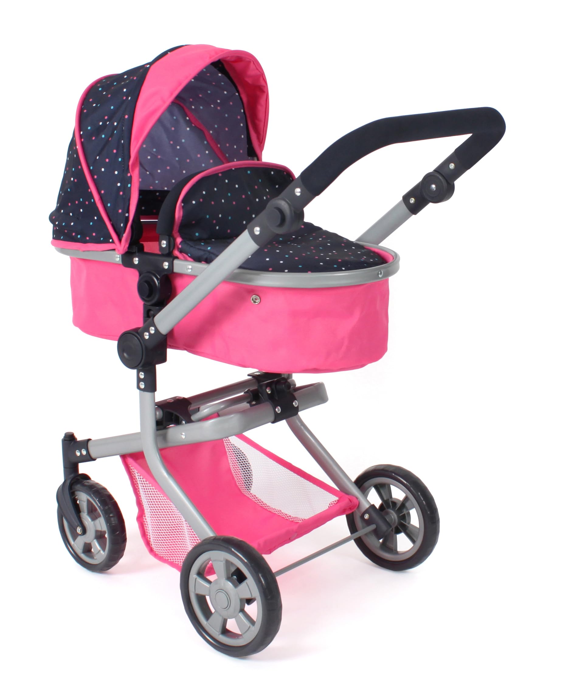 Bayer Chic 2000 - Passeggino per bambole Mika, passeggino combinato 2 in 1 per bambini dai 4 agli 8 anni, passeggino per bambole fino a 52 cm, coriandoli rosa