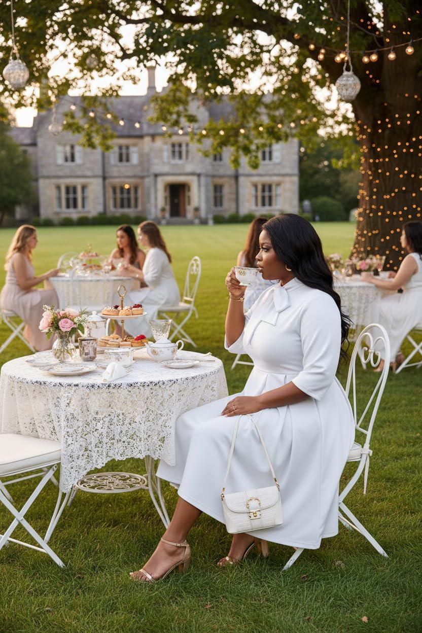 FANDEE Midi Dress for Women Casual 3/4 Sleeve Semi Formal Fit and Flare Dress Classy Tie Neck Work Business Dresses - Image 6