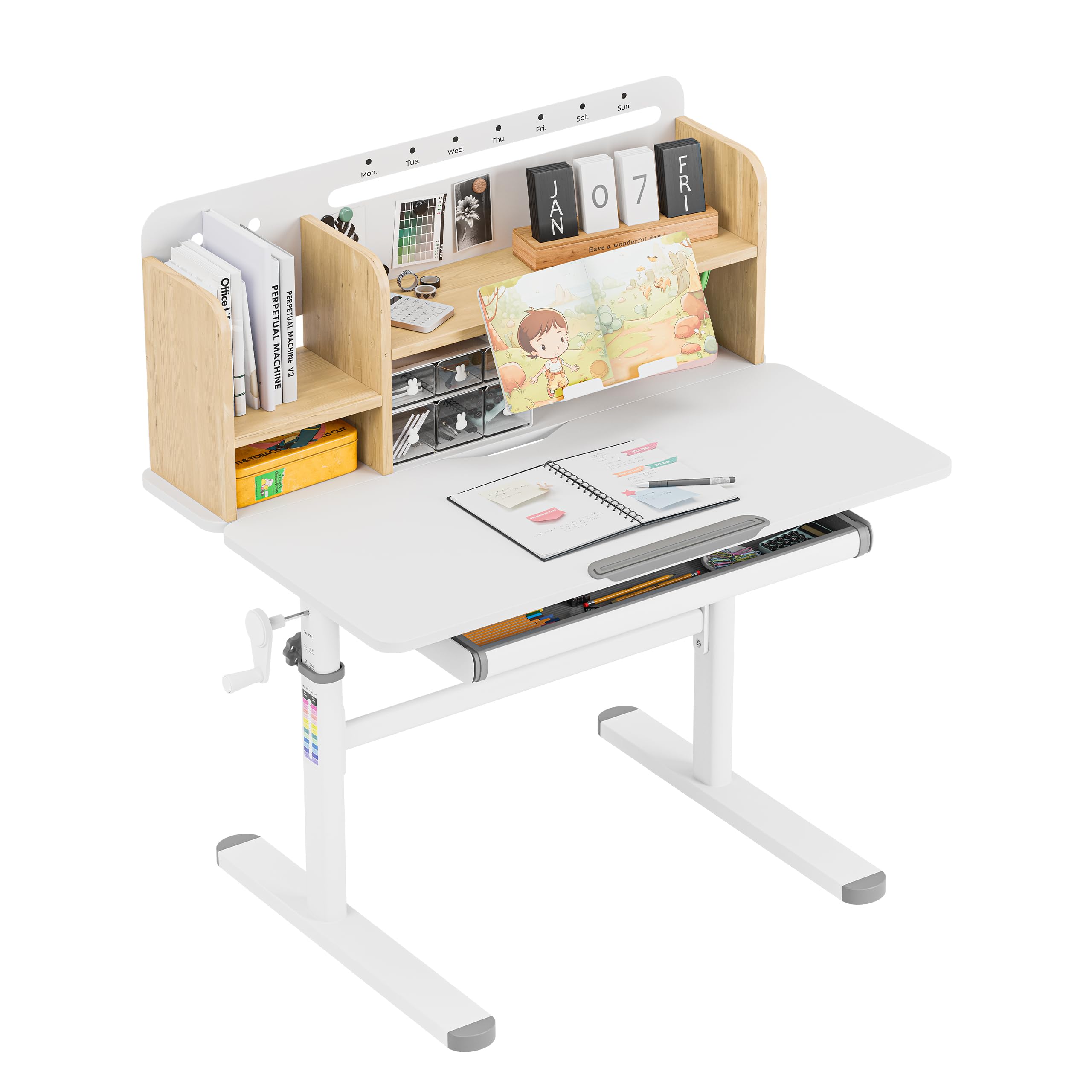 TULANO Mark Adler Study 5.0 Wood – Schreibtisch Kinder ab 6 Jahren höhenverstellbar – Ergonomischer Kinderschreibtisch neigbar mit mitwachsender Funktion, Schublade & Buchstütze – 90 x 60 cm – Eiche
