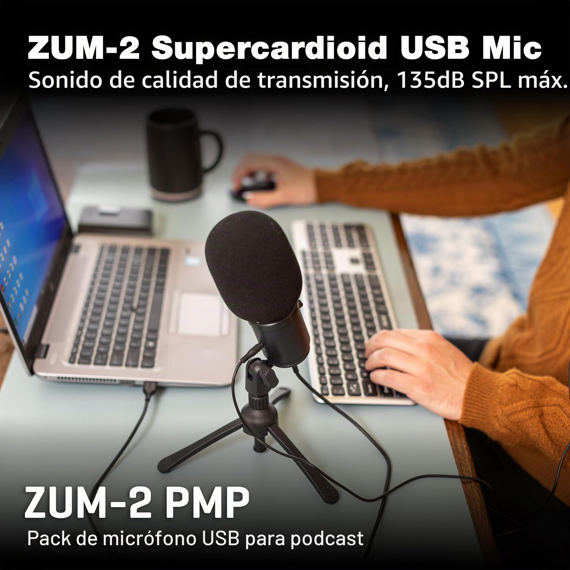 Zoom Zum-2 Podcast Mic Pack, Podcast micrófono USB, Auriculares, trípode, Parabrisas, Cable USB, para grabación y transmisión de podcasts, música, Voz en Off y Mucho más