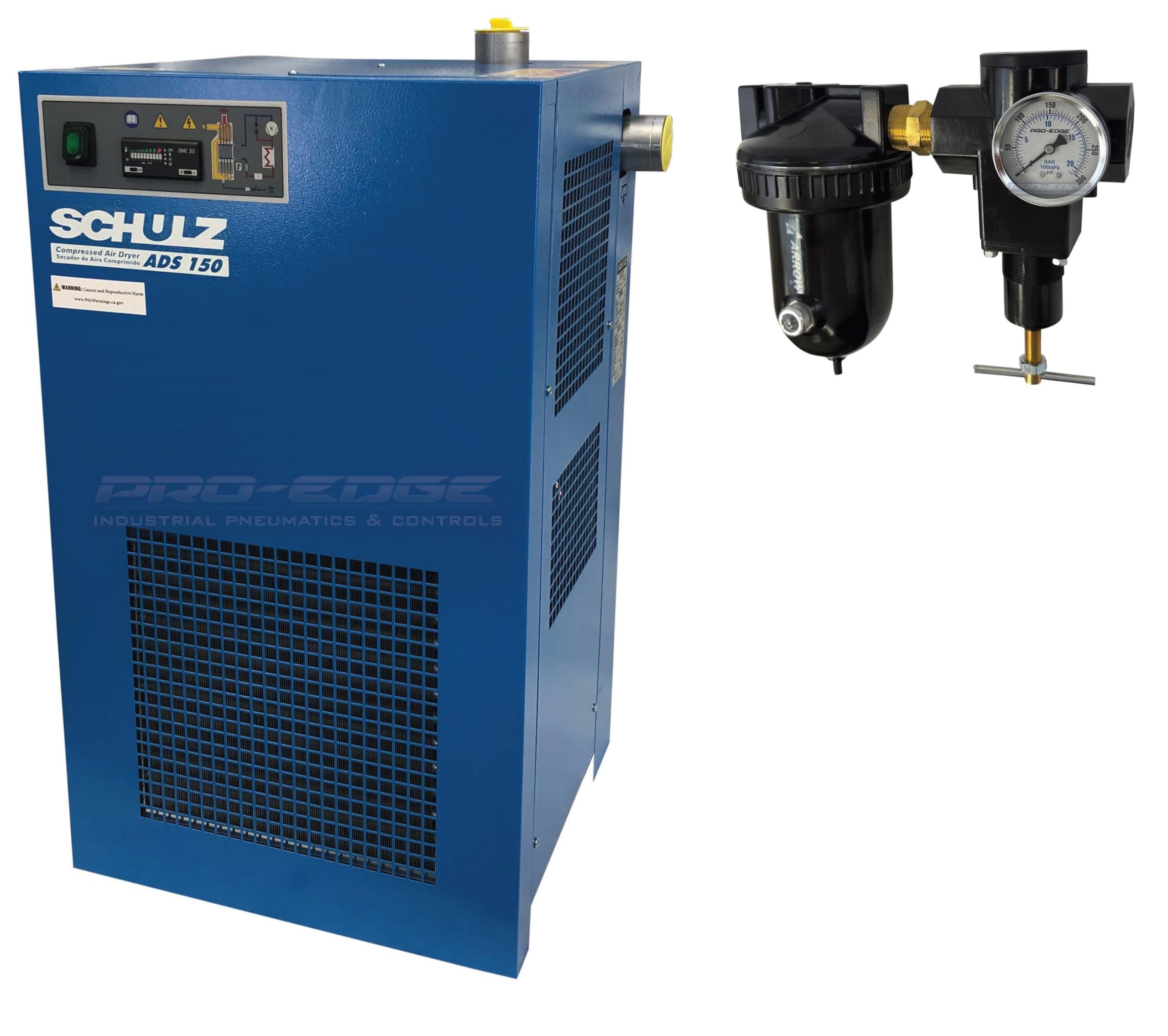 150 CFM Schulz Compressed Air Refrigerated Air Dryer 30HP and 40HP Compressors, 2-Stage Moisture Removing Particulate Filter, Pressure Regulator