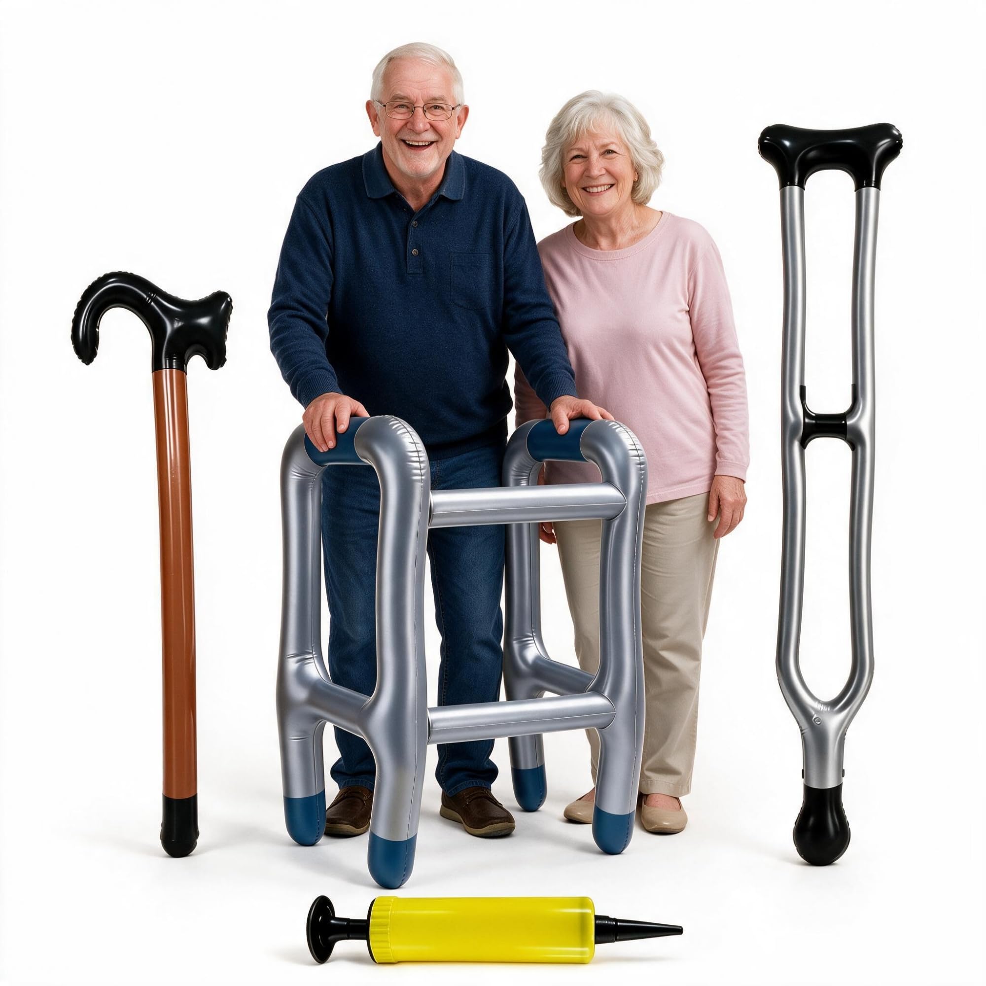 3 Pcs Inflatable Zimmer Frame, Cane Crutch and Pump for Retirement Party