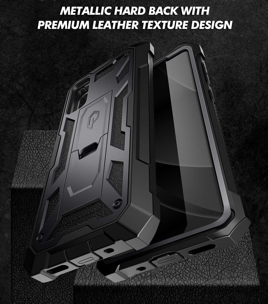Poetic Spartan Series Designed for Samsung Galaxy S20 Case, Full-Body Rugged Dual-Layer Metallic Color Accent Premium Leather Texture Shockproof Protective Cover with Kickstand, Metallic Gun Metal