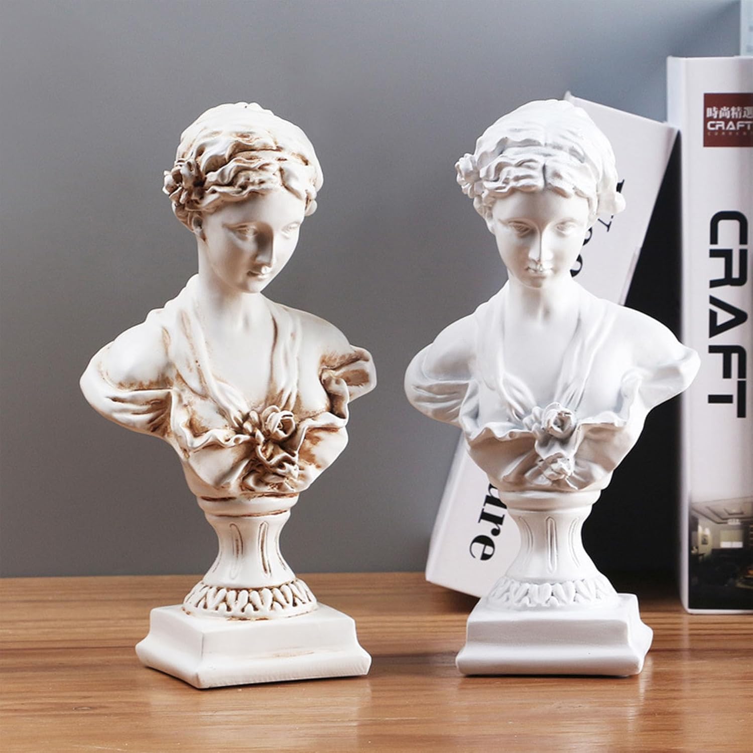 Classical Female Bust Sculpture, European Art Decor for Home, Handcrafted Resin Statue, Antique and White Finish, Desktop Shelf Decor for Living Room, Study, Office,White