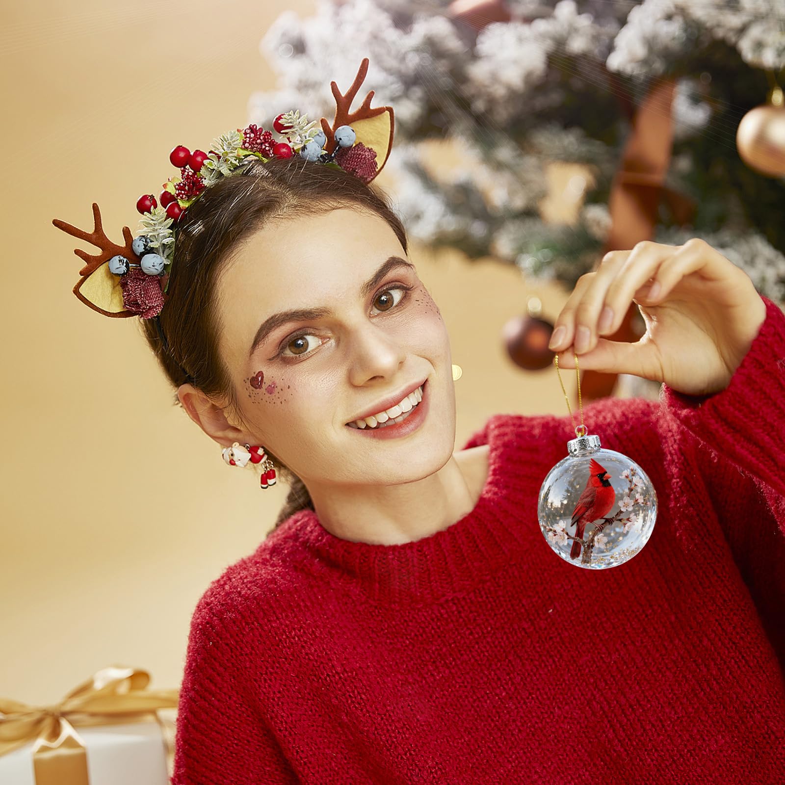 Scultura a forma di uccellino, in acrilico trasparente, rotonda, da appendere, decorazione per albero di Natale, decorazione per le vacanze