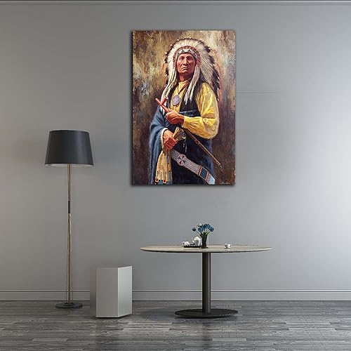 Miniatura 4 de Lienzo decorativo para pared, diseño de tocado de jefe indio americano, impresiones en lienzo para decoración de pared, obra de arte enmarcada