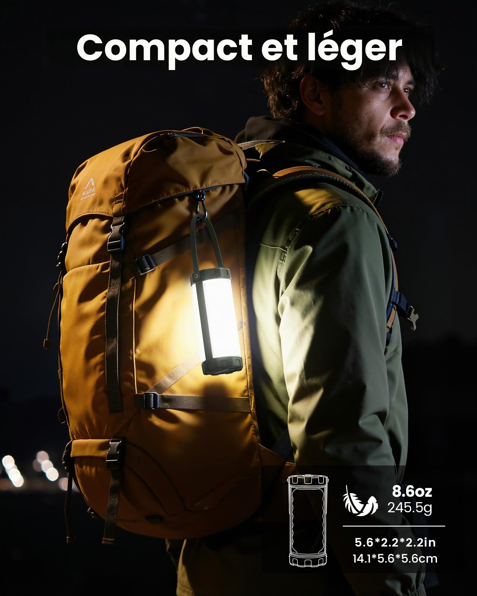 Glocusent Lampe Camping Rechargeable avec 4 Modes (dont SOS), 106 LED 1200LM, IP68 Étanche, 80h Autonomie, Compacte & Légère – Lanterne Camping Exterieur Pour Randonnée, Urgence, Maison (Vert)