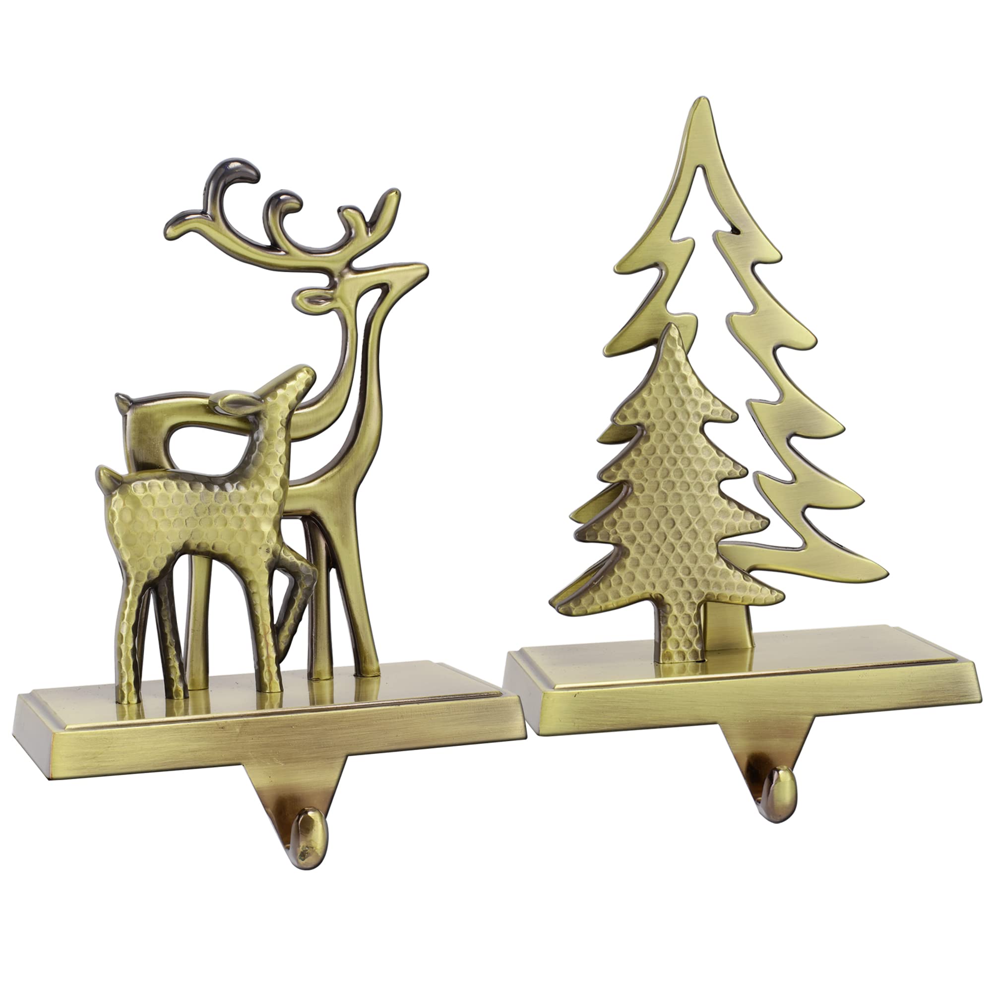 Juego de 2 soportes de Navidad para manto de Navidad para chimenea, ganchos antideslizantes para colgar en la caldera adorno para decoración de Navidad (árbol y renos)