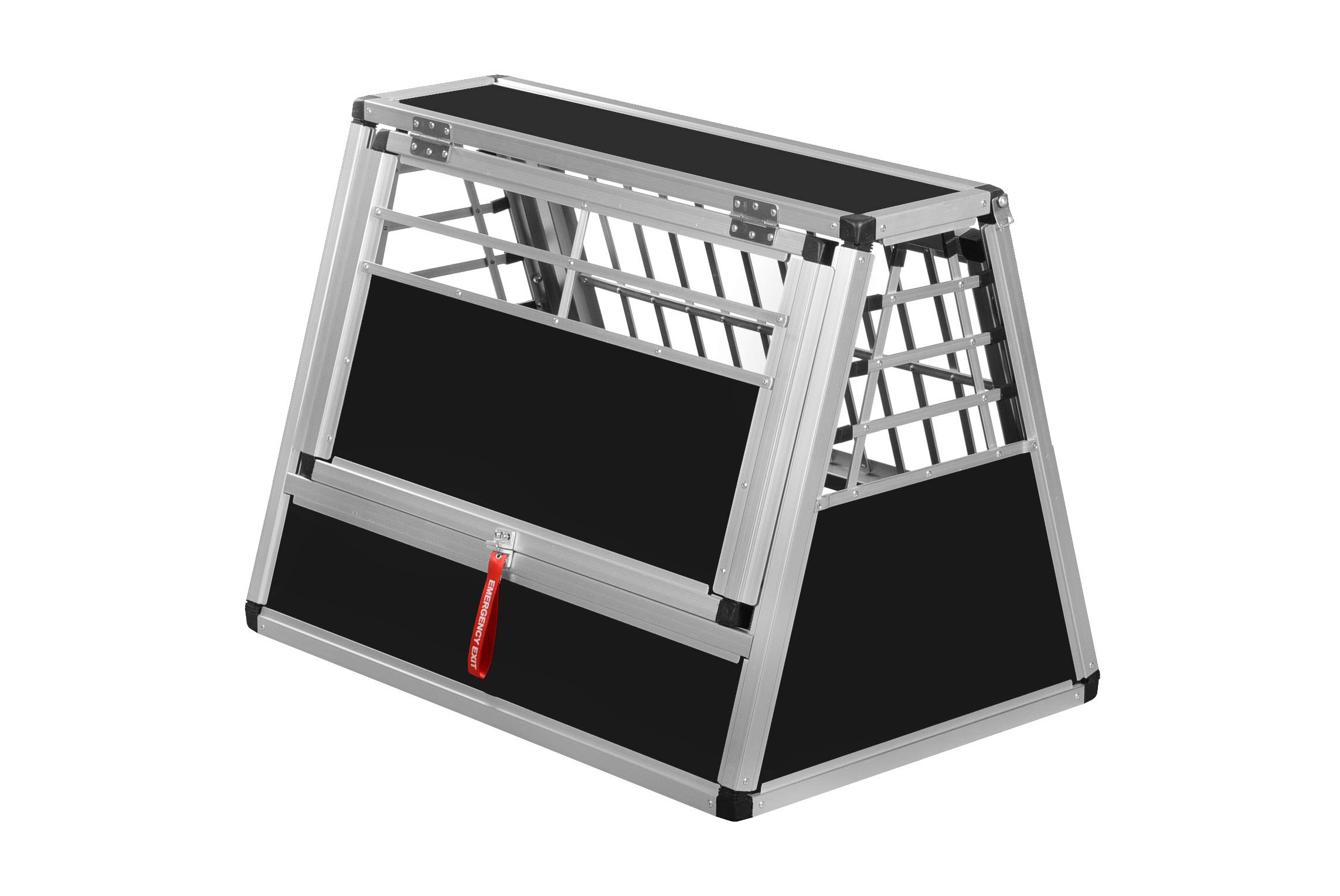 ALPUNA Transportbox N60 – Aluminium Hundebox 58×86×63 cm – Auto Hundebox mit Notausstieg, sicherer Hundetransport im Kofferraum