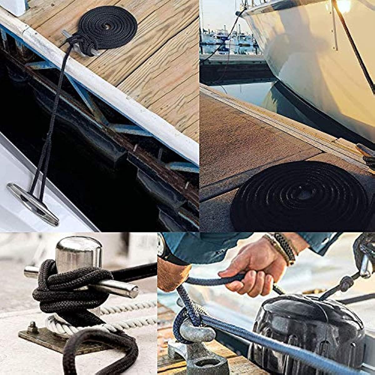 Bootsleine 6 Stück doppelt geflochtene Dockleine aus Nylon for Boote, Marine, 3/8 Zoll, 16,5 Fuß, Bootsseile und -Binder for Andocken mit 12-Zoll-Schlaufe for Festmachen