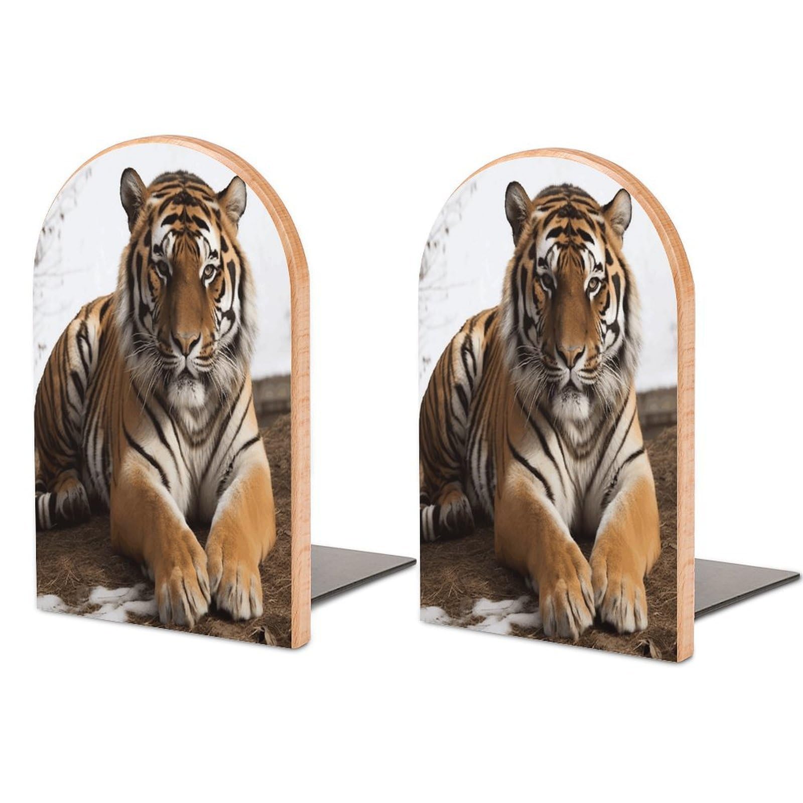 Big Tiger Bookends for Shelves Non Skid Book Stoppers Universal Economy Bookend Heavy Duty Wood Book End Decorative Book Shelf Holder for Home Office Desk 1 Pair