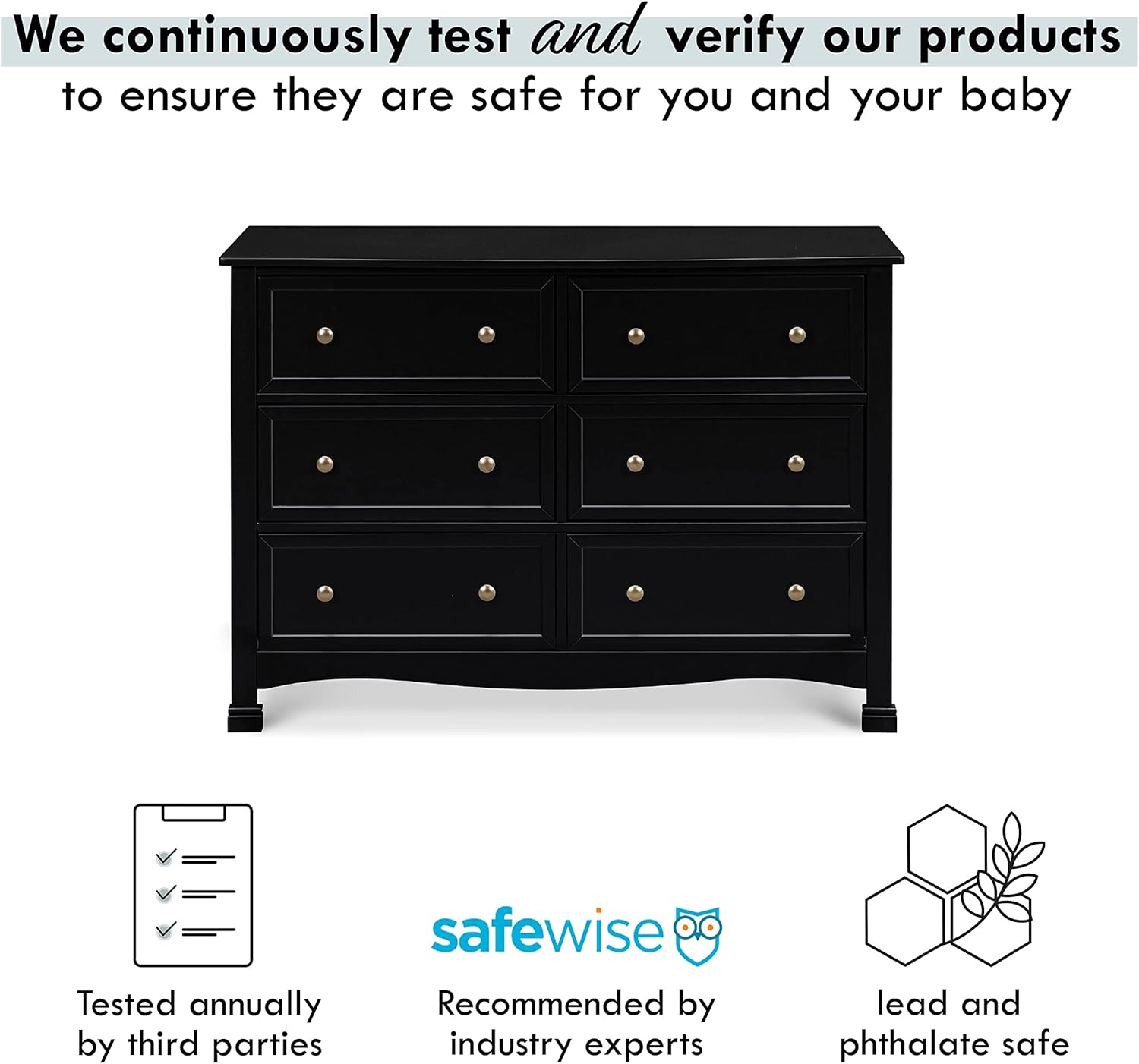Ebony Horizontal Double Nursery Dresser with 6 Spacious Drawers