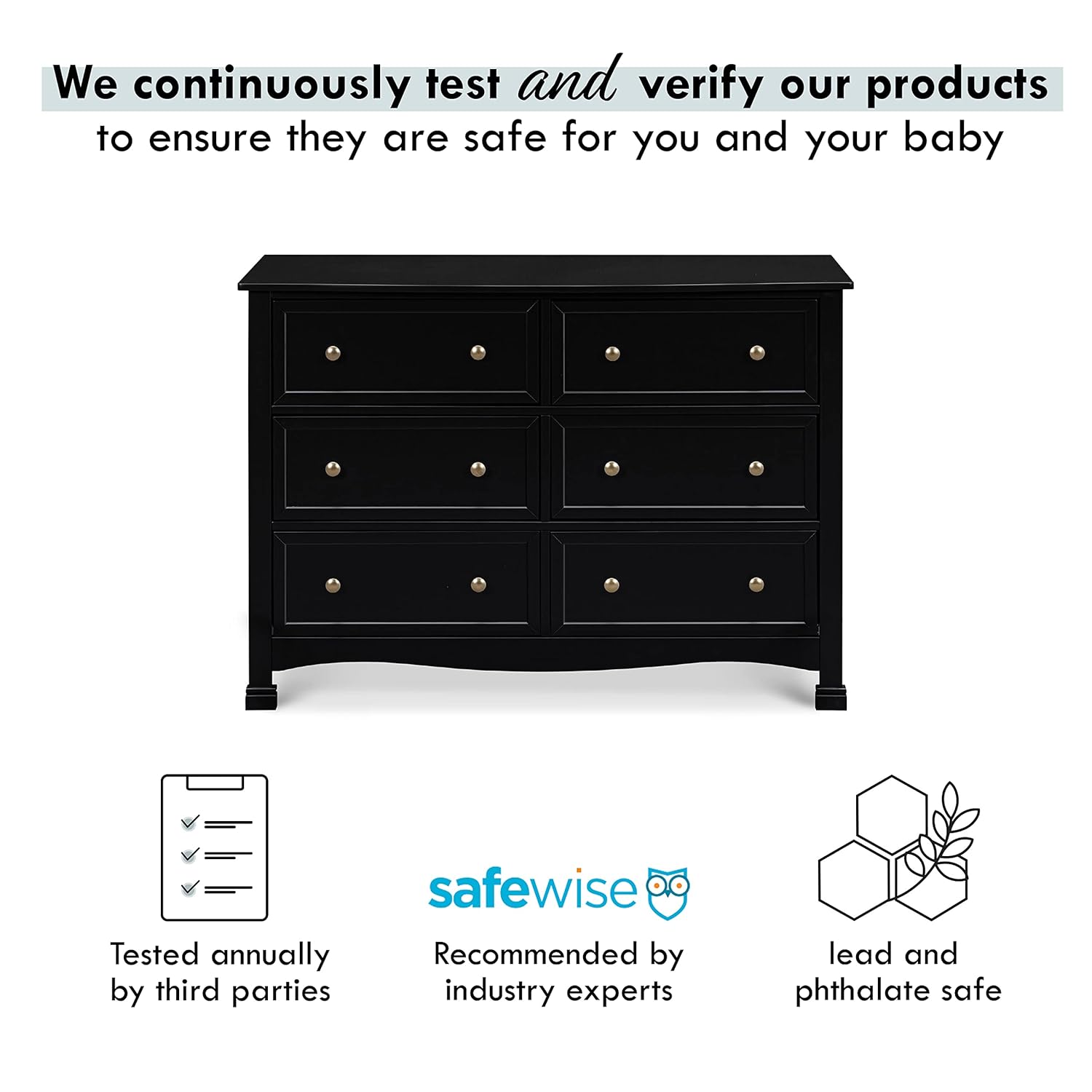 Ebony Horizontal Double Nursery Dresser with 6 Spacious Drawers