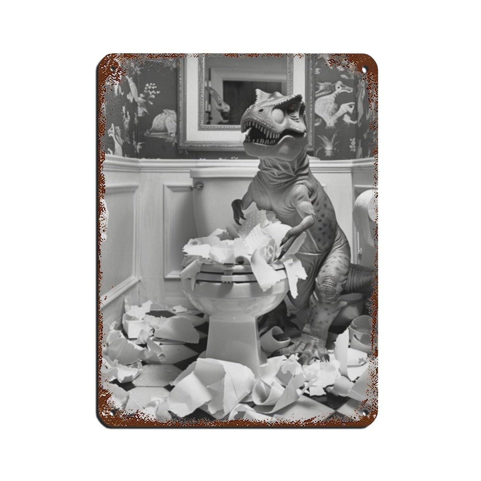 Dinosaur T-Rex Bathroom Art (2) Tin Sign Vintage Metal Pub Club Cafe Bar Home Wall Art Decoration Poster Retro 12x16inch(30x40cm)