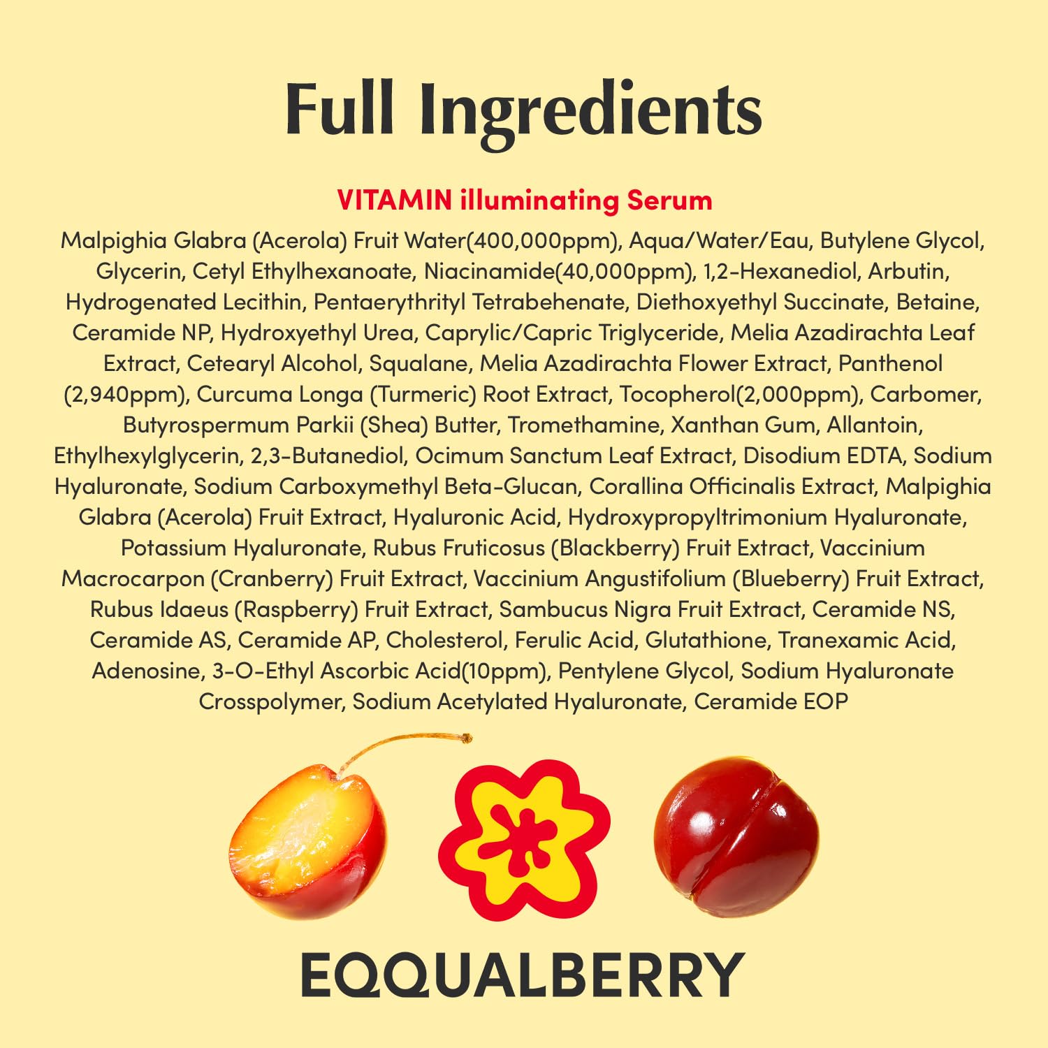 EQQUALBERRY Suero Iluminador con Vitaminas – Sérum Facial Ligero con Vitamina C, Niacinamida y Ácido Hialurónico – Hidratación Diaria 30 ml