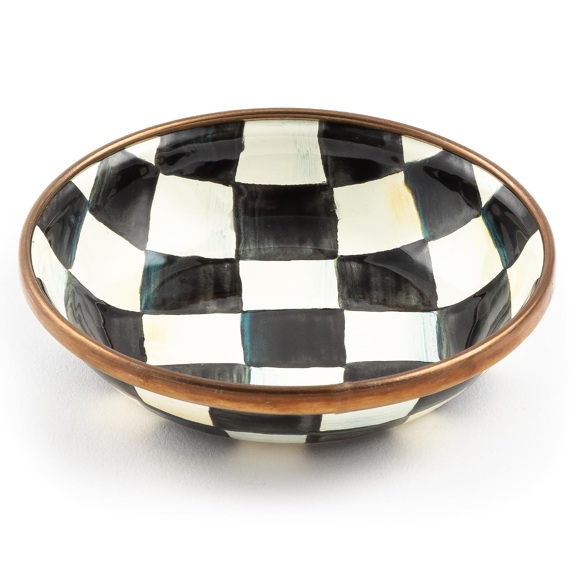Enamel Dipping Bowl, Small Serving Bowl for Entertaining, Black-and-White Courtly Check